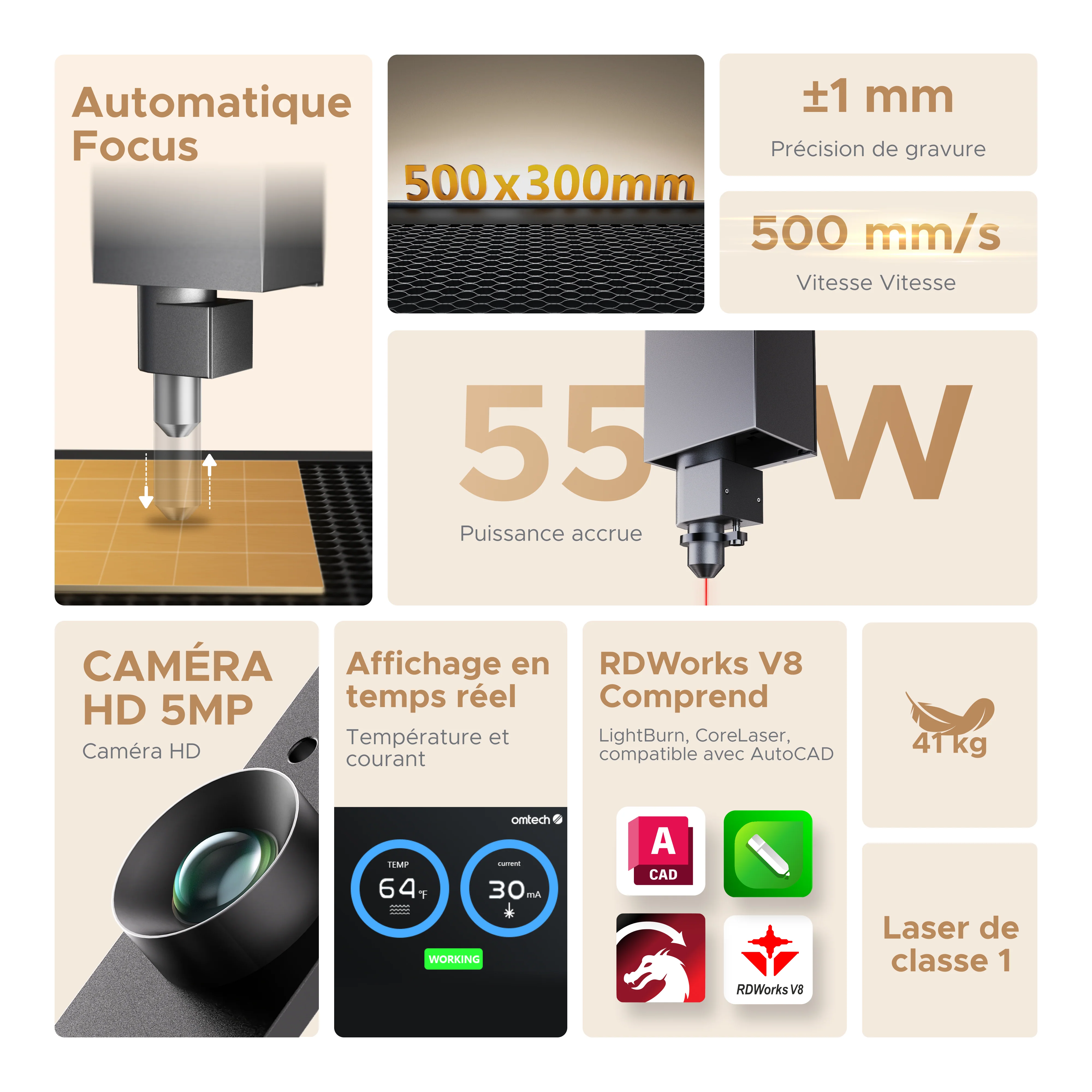 (30 avril) 55W Desktop Graveur laser et Découpe laser avec surface de gravure de 500x300mm | Polar Lite - Image 11